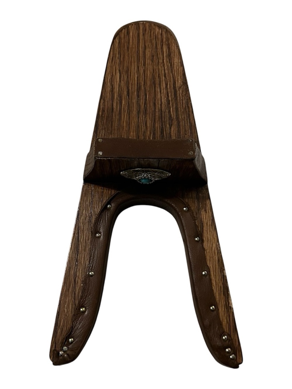 Rustic Brown Leather & Wood Kokopelli Boot Jack Southwest Fertility God Symbol - Picture 4 of 7